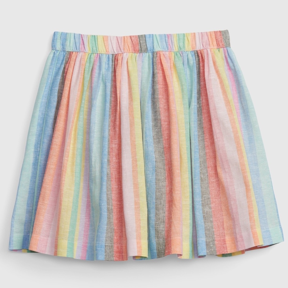 {NWOT} Gap Kids | Pastel Rainbow Stripe Linen Cotton Blend Skirt Multicolor M 8